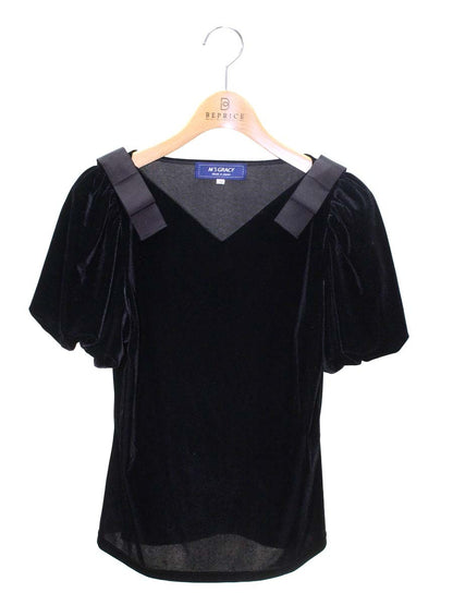 エムズグレイシー 725508 Tシャツ カットソー 38 ブラック ベロア パフスリーブ ITO0Y85GO2ZK