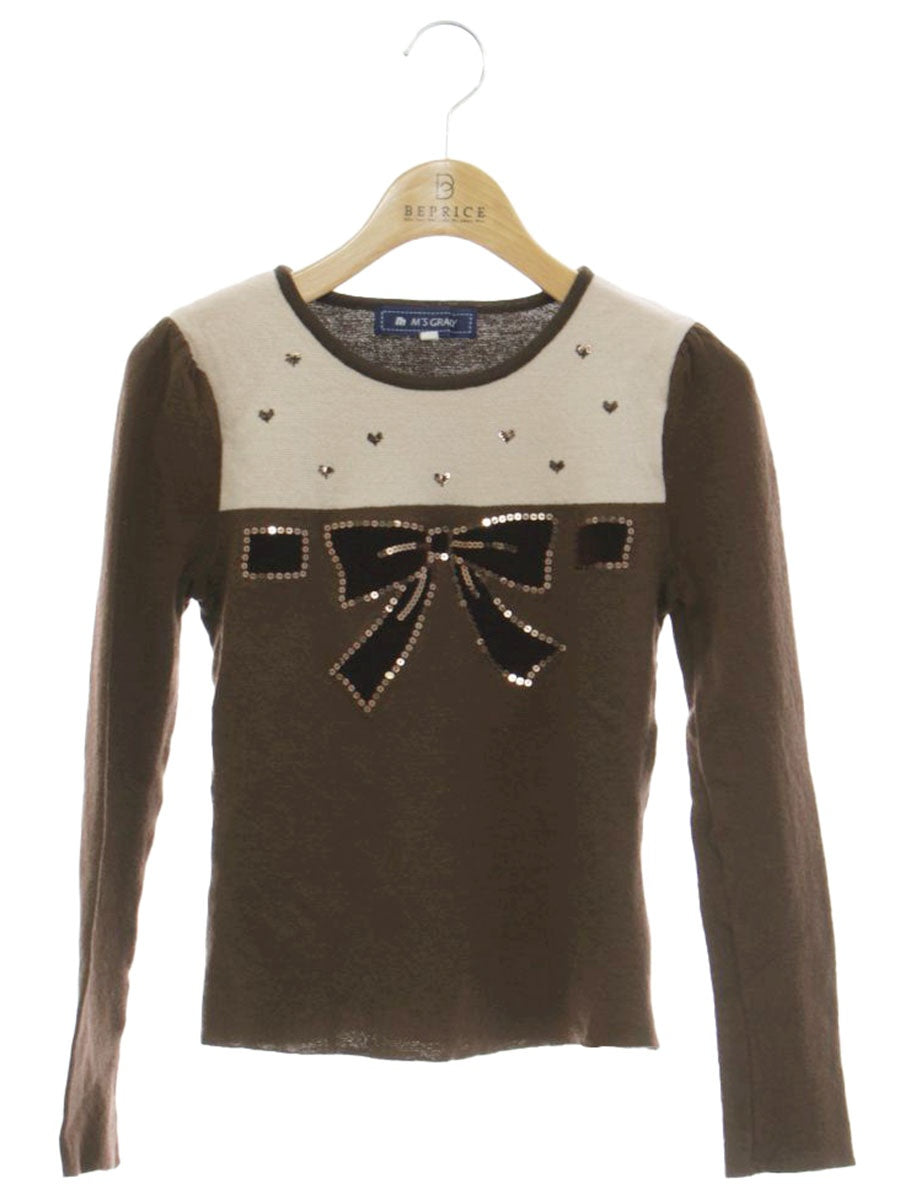 エムズグレイシー 528531 ニット セーター 38 ブラウン スパンコール リボン柄 ITK2G7DFL9HL