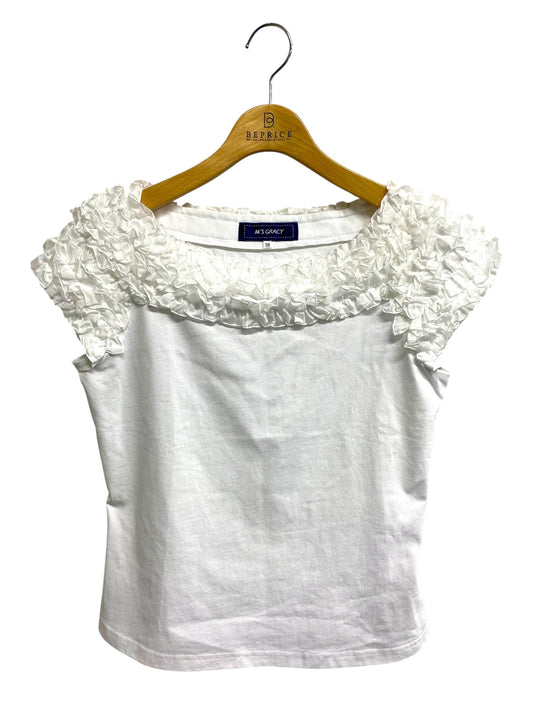 エムズグレイシー 115314 Tシャツ カットソー 38 ホワイト 衿フリル ITJWBH5EPQOO