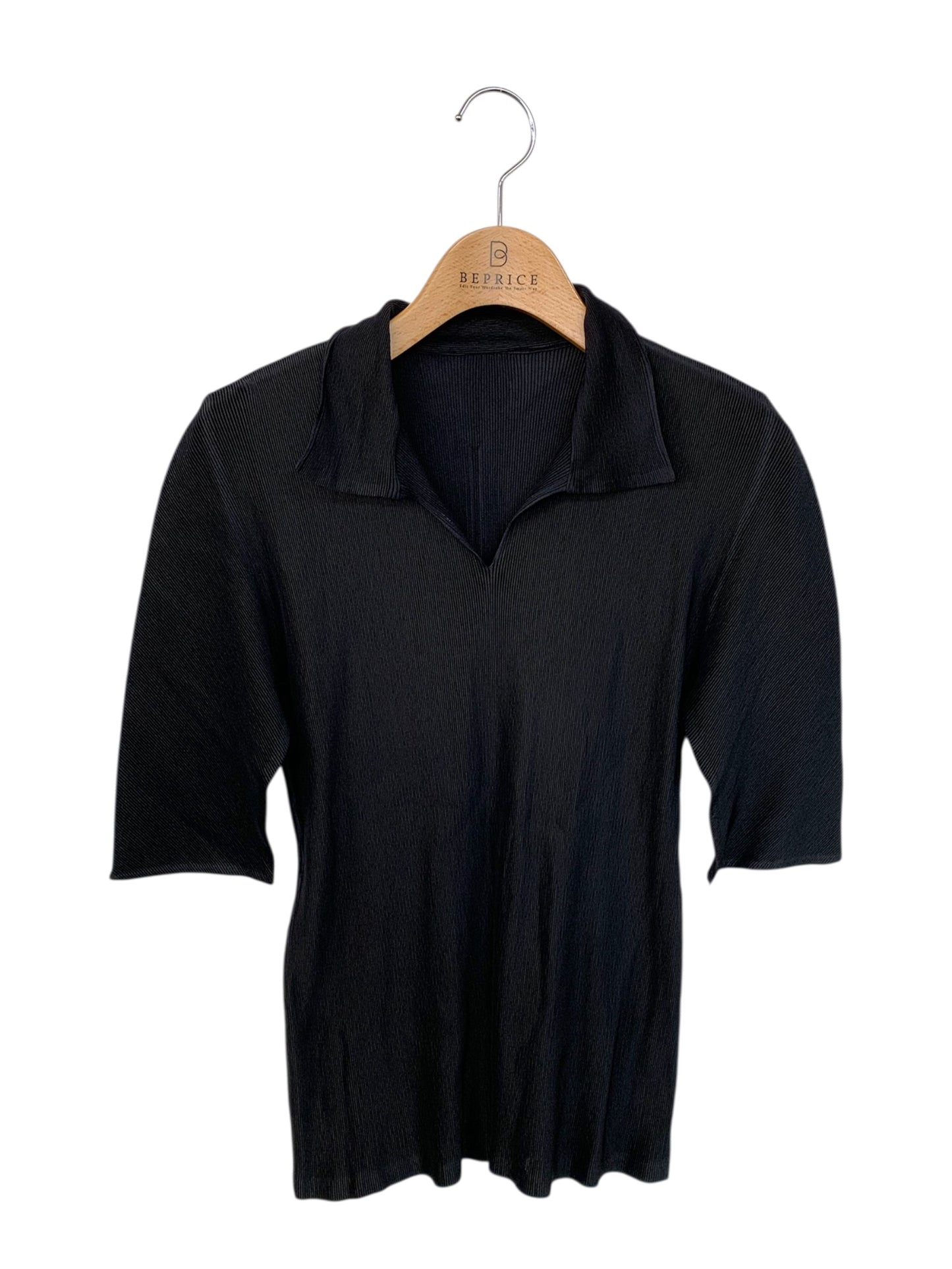 プリーツプリーズイッセイミヤケ PP02-FK014 襟付きプルオーバー 3 ブラック キーネック プリーツ IT3G9TGYK748