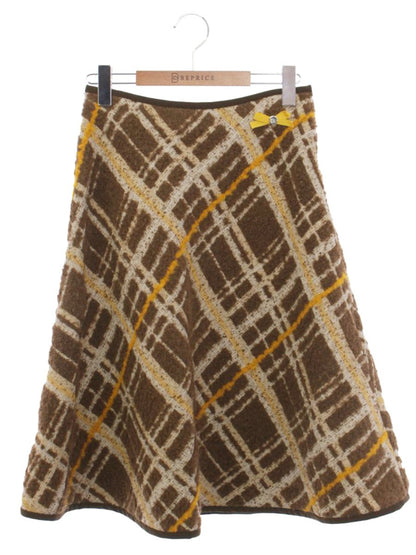 エムズグレイシー 017541 スカート 38 ブラウン チェック柄 リボン IT4HGMH8NN0K