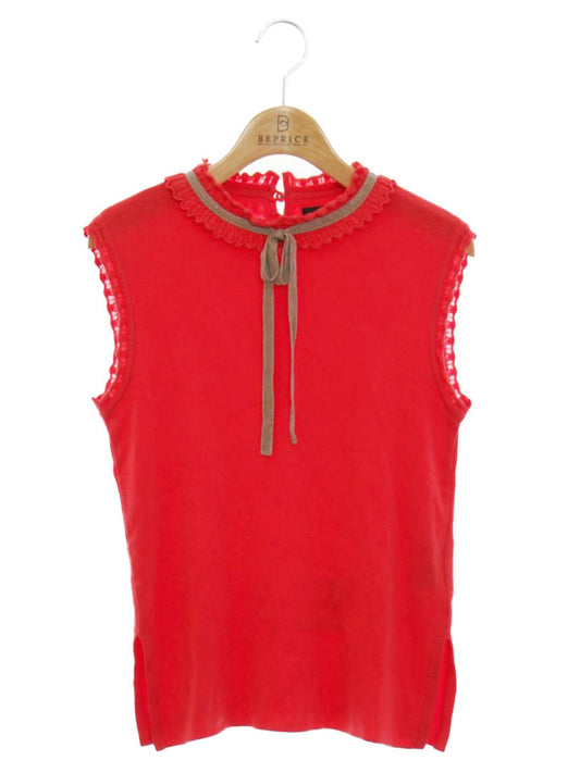 ルネ basic ニットカットソー 5232110 36 レッド ノースリーブ フリル リボン ITVD3Y1HM9ER