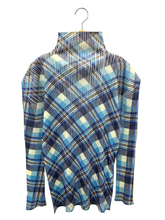 プリーツプリーズイッセイミヤケ PP52-JK604 カットソー 3 ブルー チェック柄 ボトルネック ITEGAFSJ3ETC 【SALE】