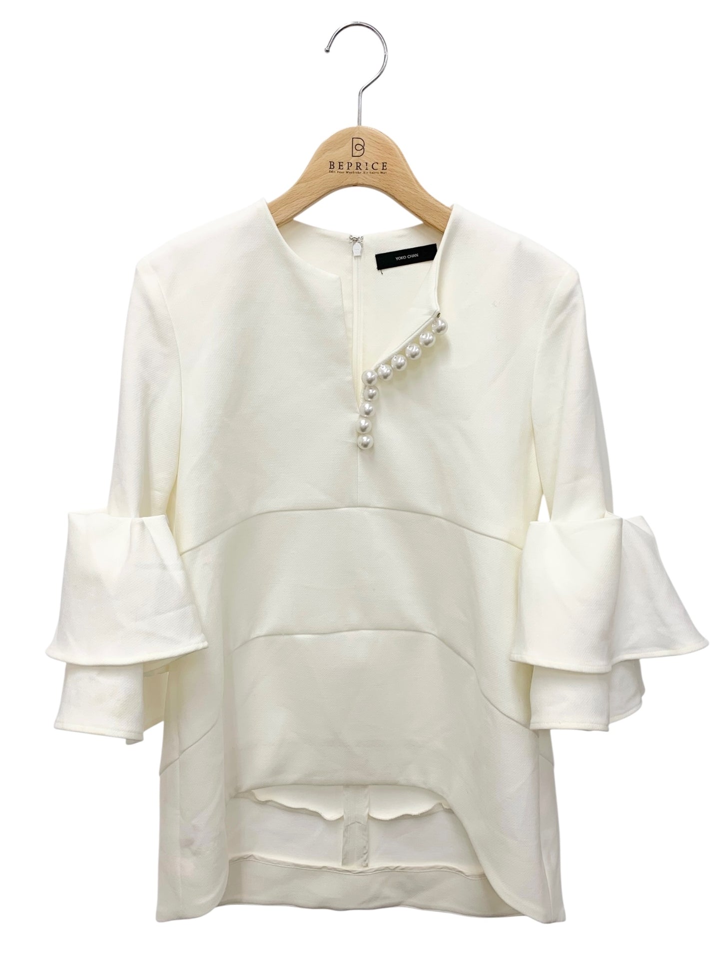ヨーコチャン YCB-621-267 ブラウス 36 ホワイト ティアードスリーブ バックジップ パール ITZDCOB2FHKQ