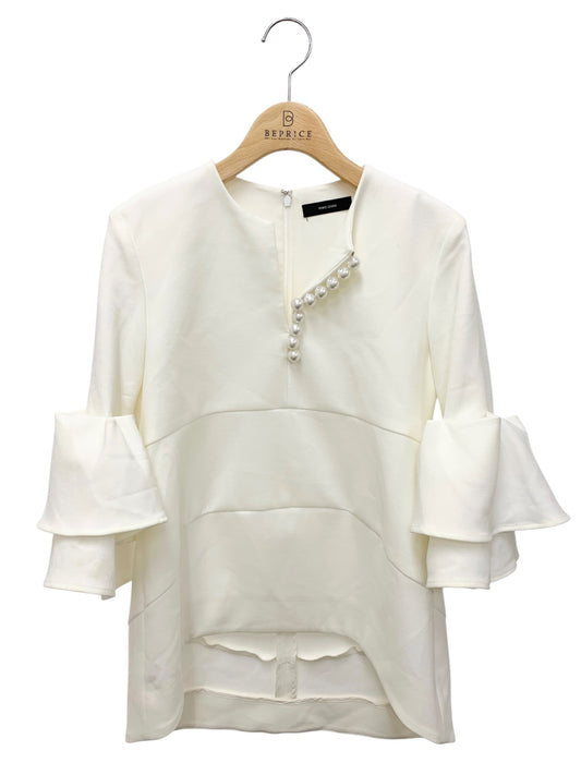 ヨーコチャン YCB-621-267 ブラウス 36 ホワイト ティアードスリーブ バックジップ パール ITZDCOB2FHKQ