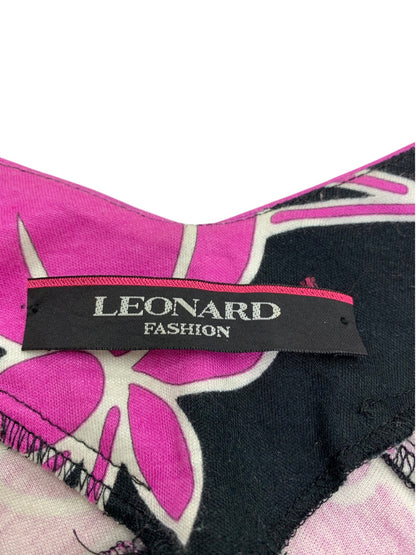 LEONARD FASHION レオナール ワンピース 0350412 花柄 フラワープリント シルク混 長袖 ブラック ピンク 42 ITMGYA6RY4V8