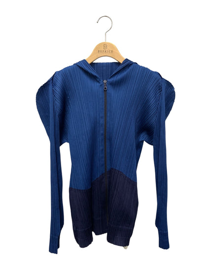 プリーツプリーズイッセイミヤケ PP83-JC692 パーカー 4 ブルー ジップアップ バイカラー フード耳付き ITUXUVB3TPM4