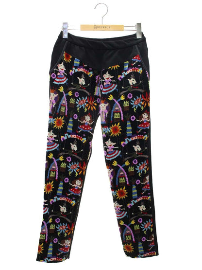 アルベロベロ 438765 パンツ F ブラック パイル地 ストレッチ アニマルモチーフ ITNL84RXSFY0