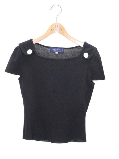 エムズグレイシー 218320  ニット 38 ブラック バラボタン IT8CYQTDHIVK