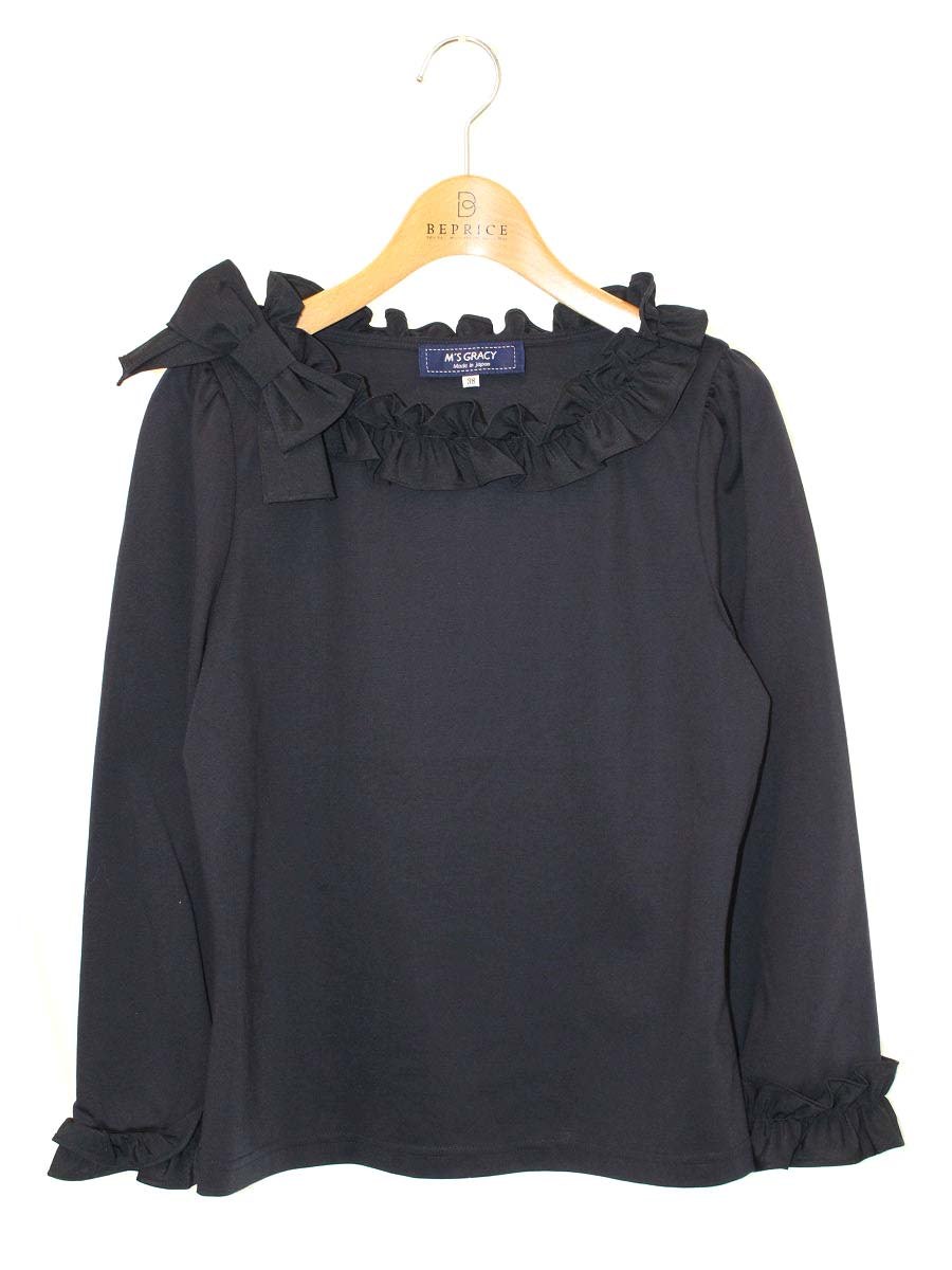 エムズグレイシー 215304  カットソー 38 ネイビー フリル ITO9JDAHBK40