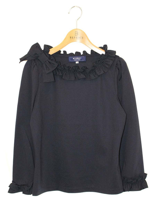 エムズグレイシー 215304  カットソー 38 ネイビー フリル ITO9JDAHBK40