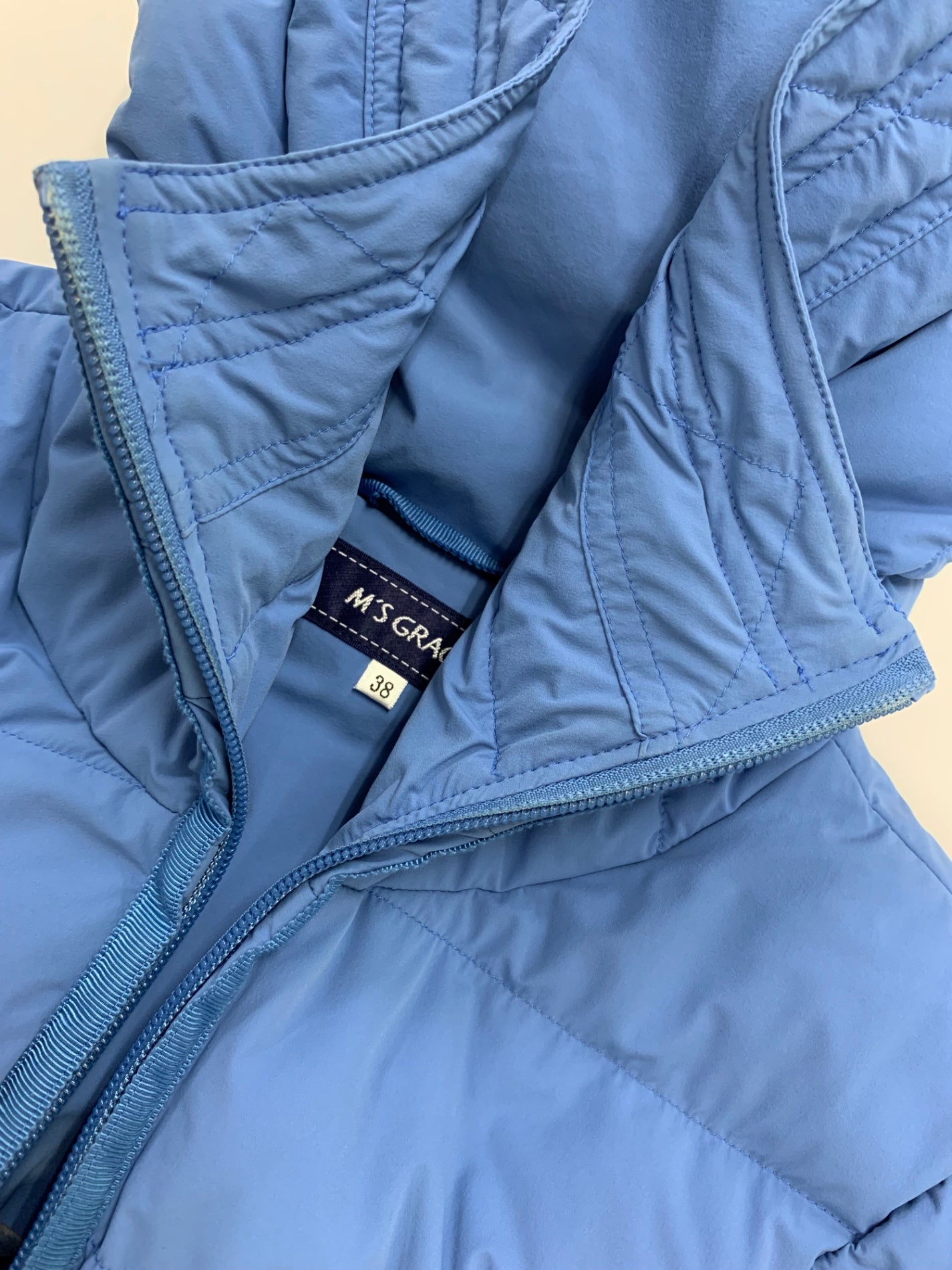 エムズグレイシー ペプラム付きショート 219607 ダウンジャケット 38 ブルー フリル ITGR3I0FU6VK