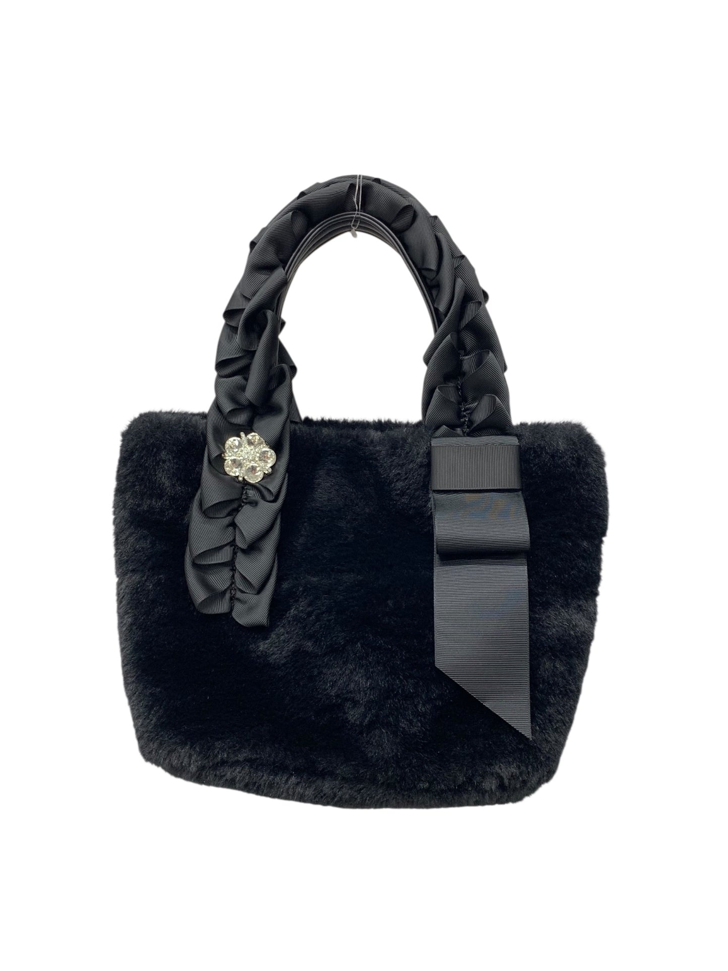 エムズグレイシー 394510 ハンドバッグ ブラック エコファー リボンハンドル ラインストーン ITTY7A7UZ2WM