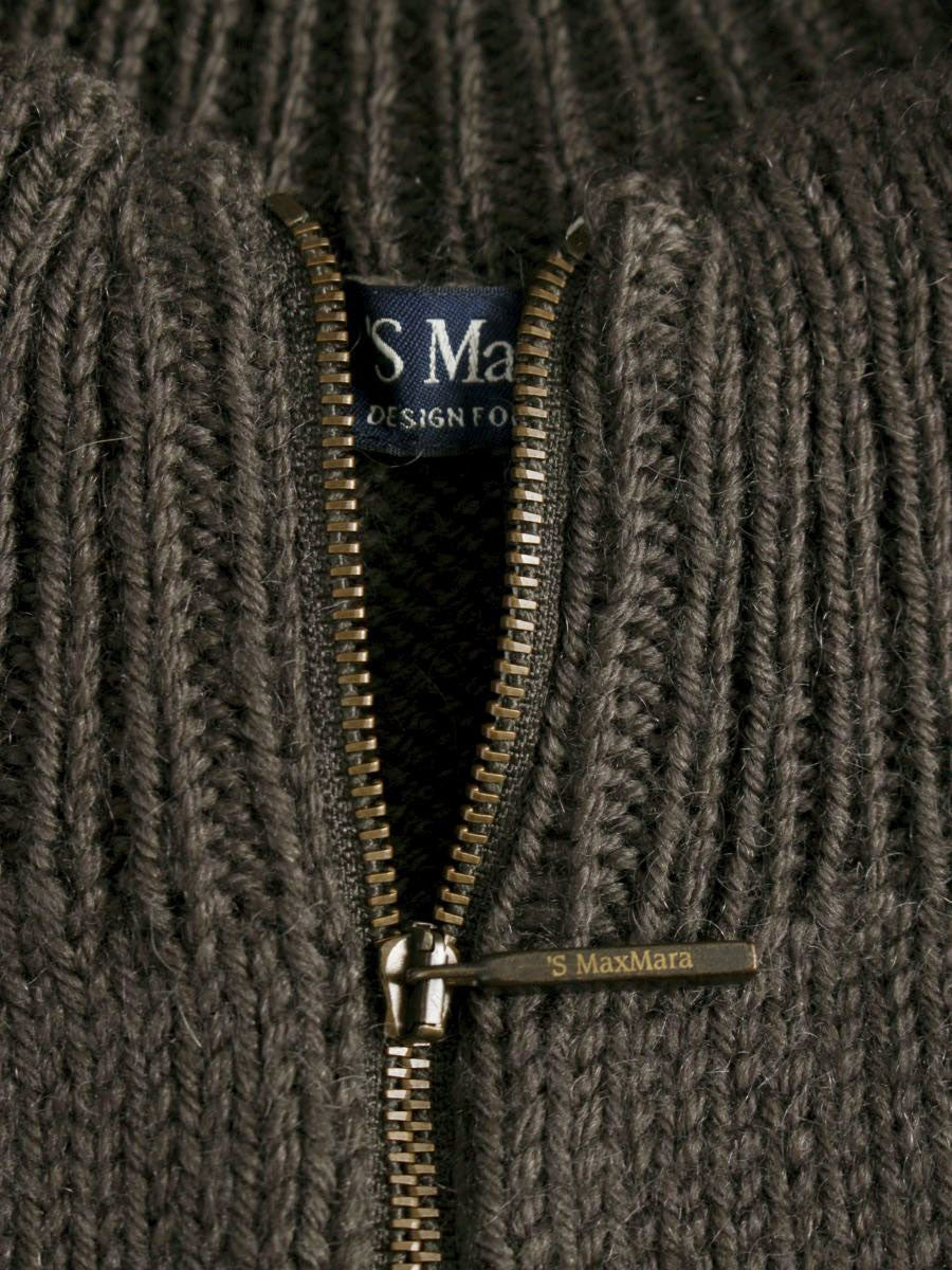 エスマックスマーラ ロングニットカーディガン S ブラウン ジップ 半袖 ITMJQHDNC5SU