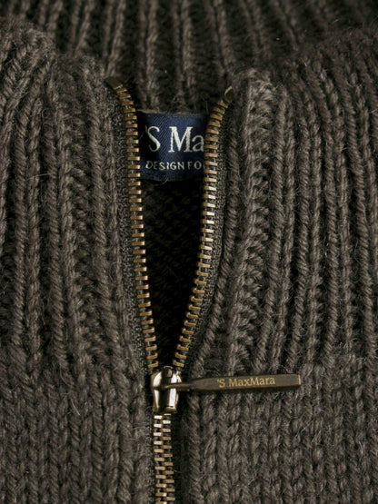 エスマックスマーラ ロングニットカーディガン S ブラウン ジップ 半袖 ITMJQHDNC5SU