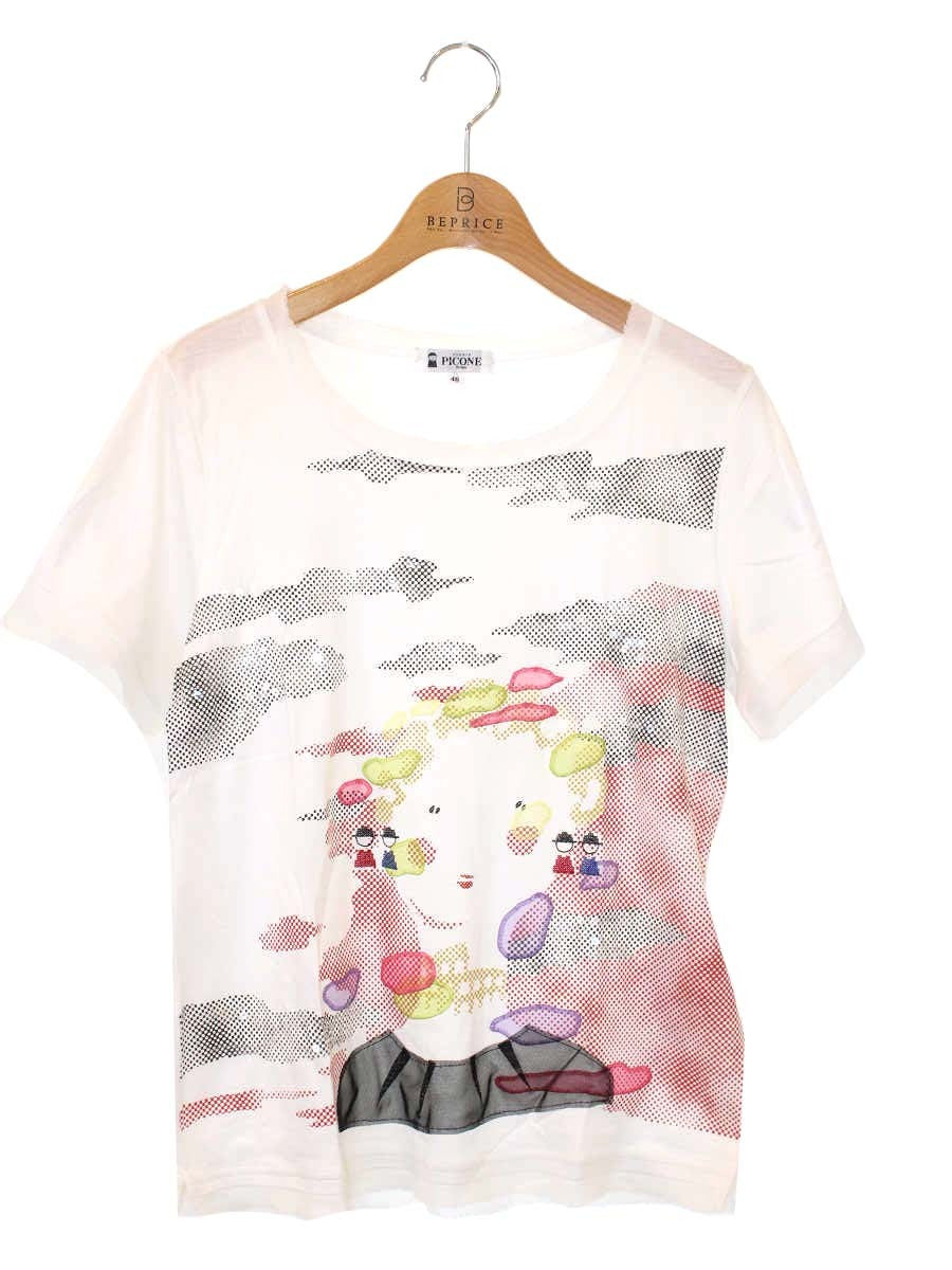 スタジオピッコーネ アルチビオ P959428 Tシャツ 40 ホワイト プリント スパンコール ITTPMROGU0V0