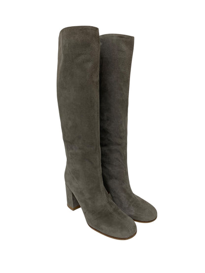 ジャンヴィトロッシ スエードロングブーツ 010680232 38 グレー ēcla掲載品 プルオンスタイル ブロックヒール IT78MZ78VFFR