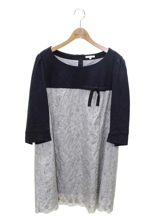 トゥービーシック W7M50-617-08 チュニック 44 ネイビー グレー 素材切替 刺繍 ITEI1GQNTTJQ 【SALE】