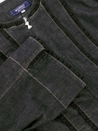 エムズグレイシー 114113 ジャケット 40 グレー ノーカラー フリル ITRMGG4VH0VS