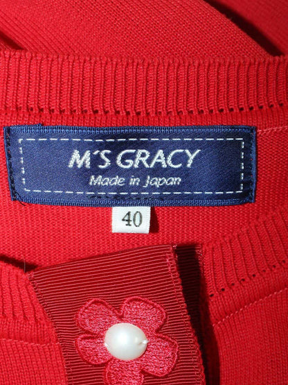 エムズグレイシー 918515 カーディガン 40 レッド パール フラワー ITGI76X4VCIO