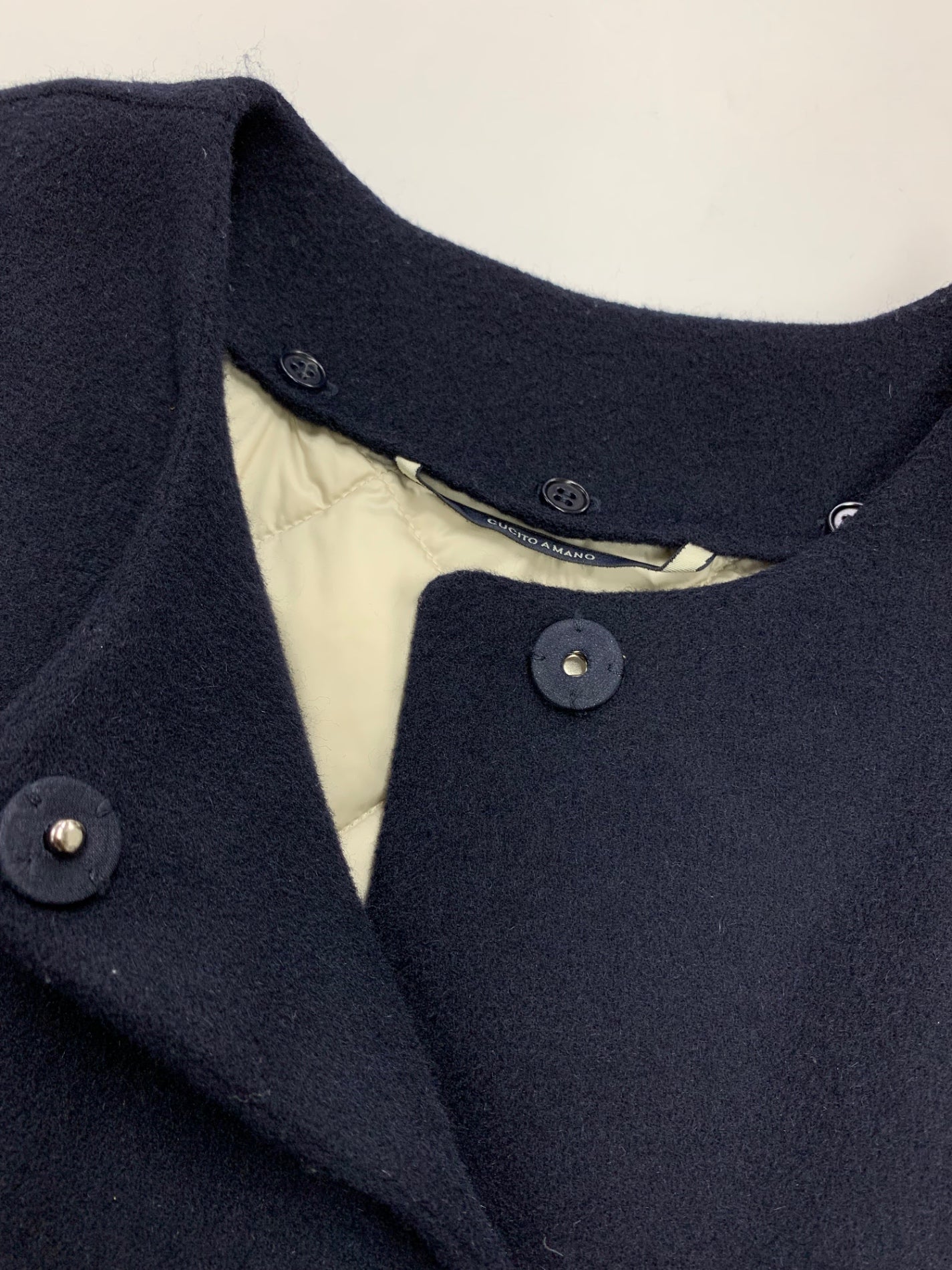 美品Max Mara TheCube クチートアマーノ　アンゴラノーカラーコート マックスマーラ the Cube 901101076 ノーカラーコート 38 ネイビー