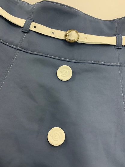 エムズグレイシー 417303 スカート 40 ブルー カメリアボタン バイカラー ITVCGW3OB1M2