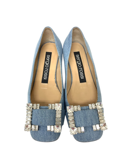 セルジオロッシ SR PRINCE A92270 パンプス 35.5 ブルー デニム地 ビジュー スクエアートゥ ITJ4ZZFRM7S0