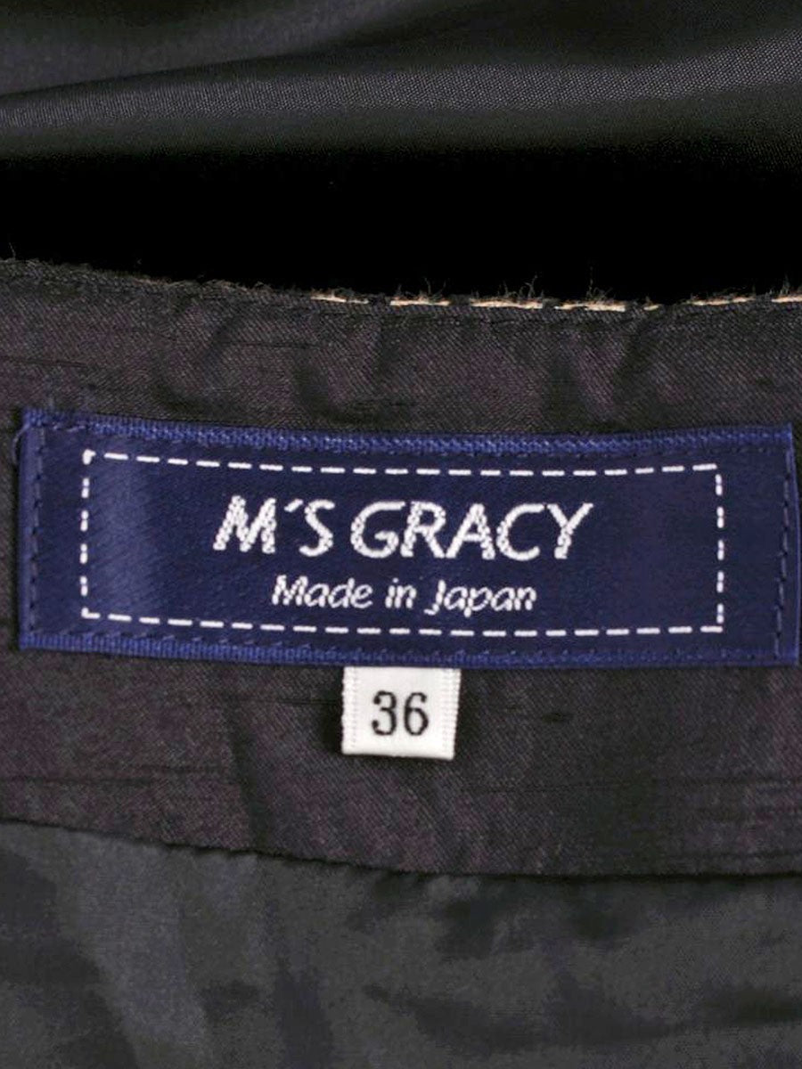 エムズグレイシー 千鳥柄ライン入りタックスカート 317524 36 ベージュ/ブラック ITW2MFUJZOE8