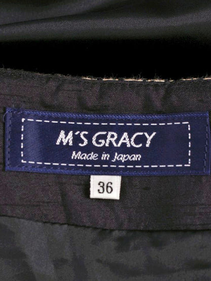 エムズグレイシー 千鳥柄ライン入りタックスカート 317524 36 ベージュ/ブラック ITW2MFUJZOE8