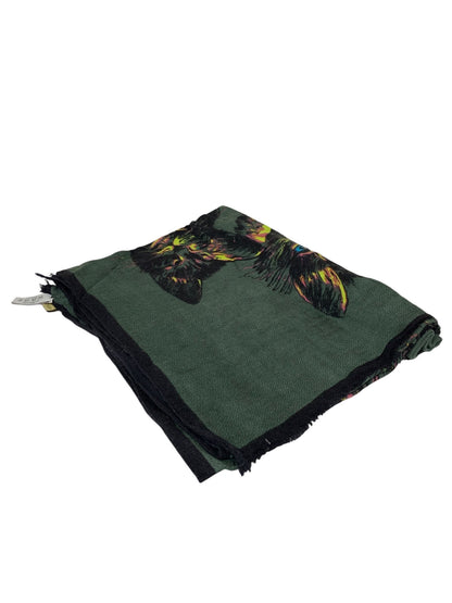 マニプリ スカーフ グリーン マルチカラー 猫 アニマル柄 シルク IT2R32YNKBUS