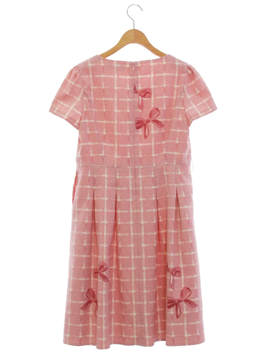 エムズグレイシー 811507 ワンピース 40 ピンク リボンモチーフ チェック ITPT86S04XVC