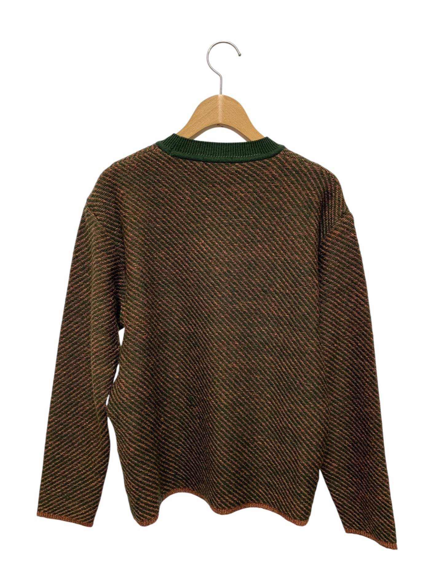 イッセイミヤケメン ME83KN003 クルーネックニット M グリーン レジメンタルストライプ 銀タグ ITZ936FCWXHG 【SALE】