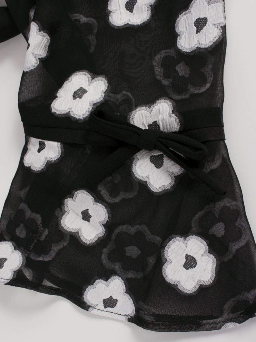 エムズグレイシー 011137 ワンピース 40 ブラック シアー 袖リボン IT2EGOCOP72J