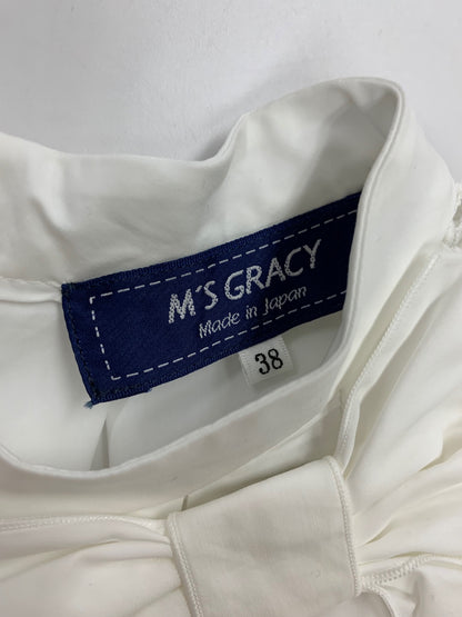 エムズグレイシー 袖レース入りタックブラウス 410113 38 ホワイト 刺繡 IT890X9EM26J