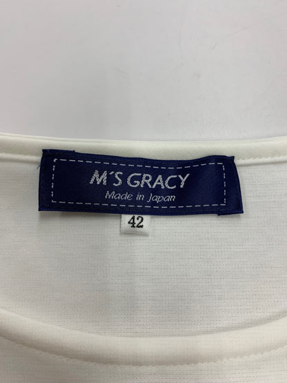 エムズグレイシー 515334 トップス 42 ホワイト リボン ギャザー カタログ掲載品 IT4IYZFLCKJ0