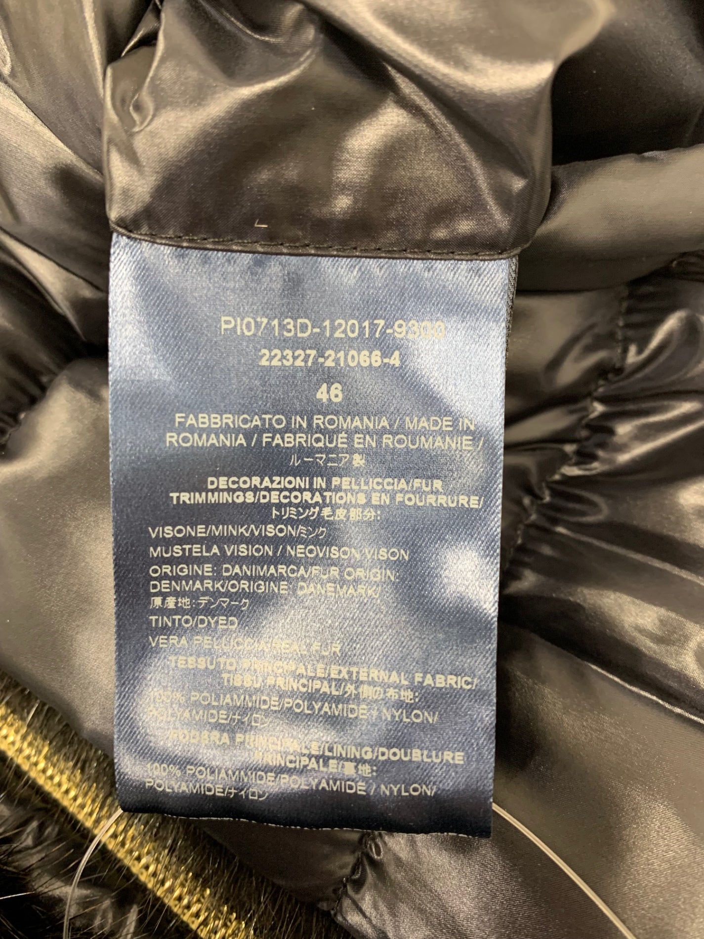 ヘルノ PI0713D 12017 9300 ダウンコート 46 ブラック ミンクファー IT4S7QV5ND4S