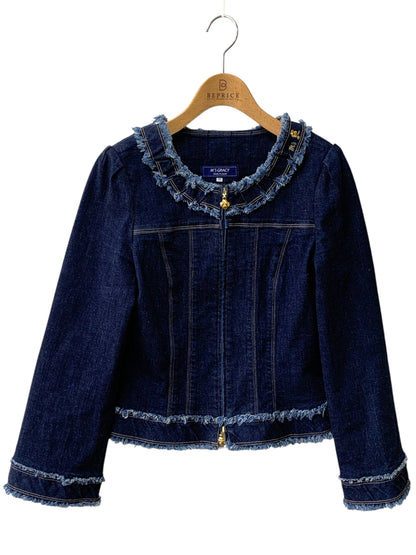 エムズグレイシー 014107 デニムジャケット 38 ブルー カメリアＷジップ フリンジ ITAF2GLZUF44