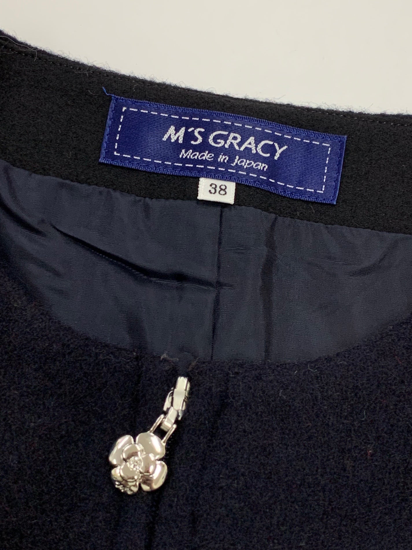 エムズグレイシー 0200 ジャケット 38 ネイビー カメリアボタン Ｗジップ ウール ITEYN1LU8M2O