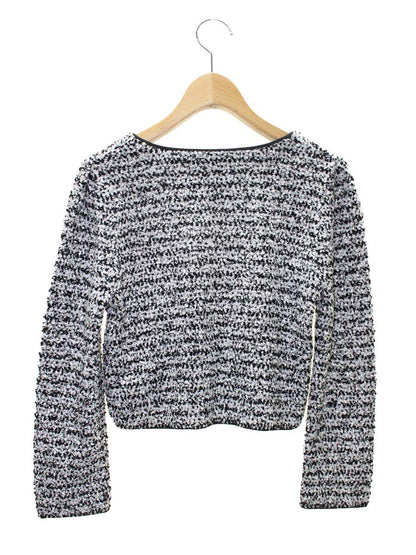 エムズグレイシー 018504 カーディガン 38 ブラック ツイード調 リボン ラメ ITUXZTOT4XM1