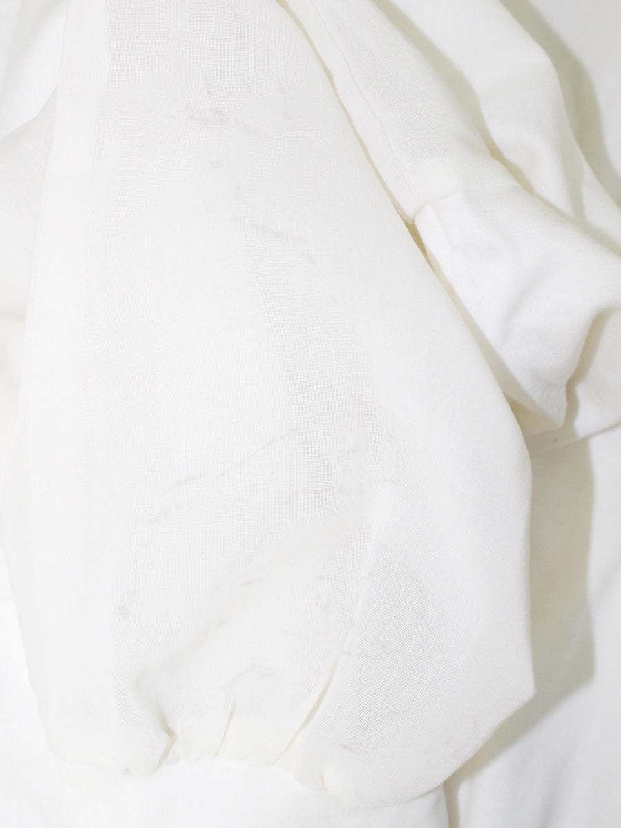 エムズグレイシー 115502 Tシャツ カットソー 40 ホワイト シフォン袖 切替 カメリアリボンモチーフ ITCMXFRRJ7VV