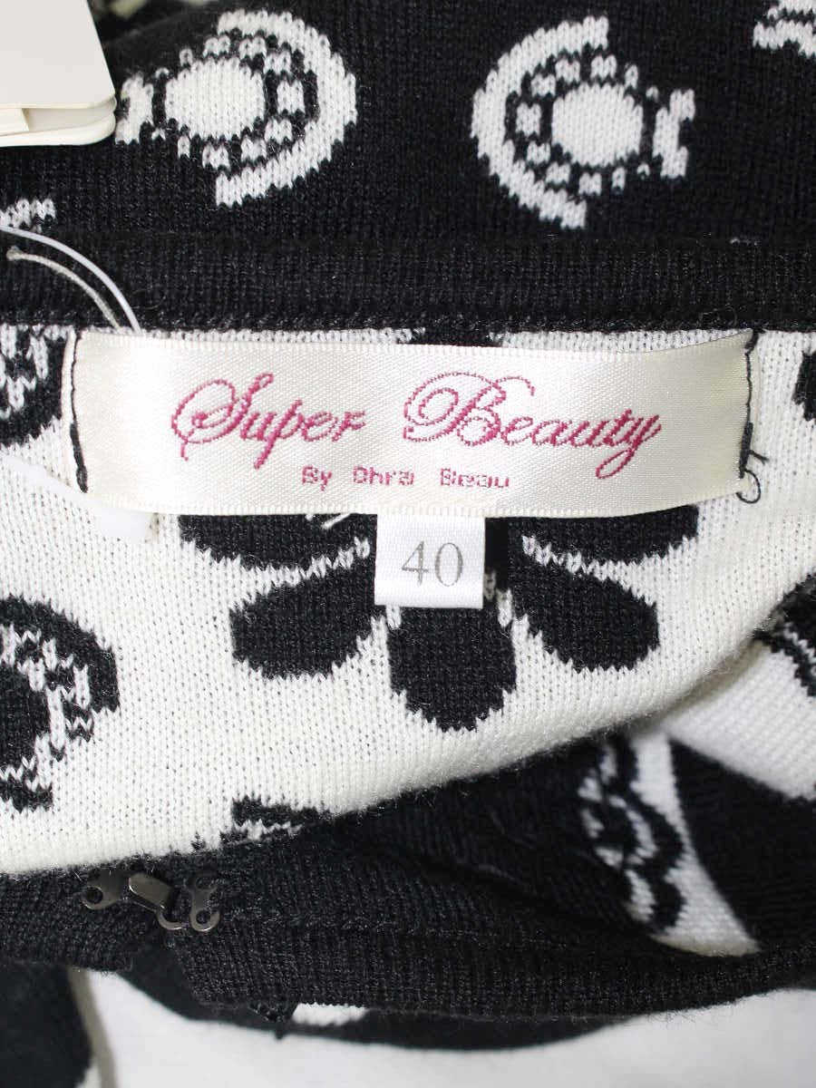 スーパービューティー カーディガン 40 ブラック フラワーモチーフ ビジュー IT9EIAYU13ZS