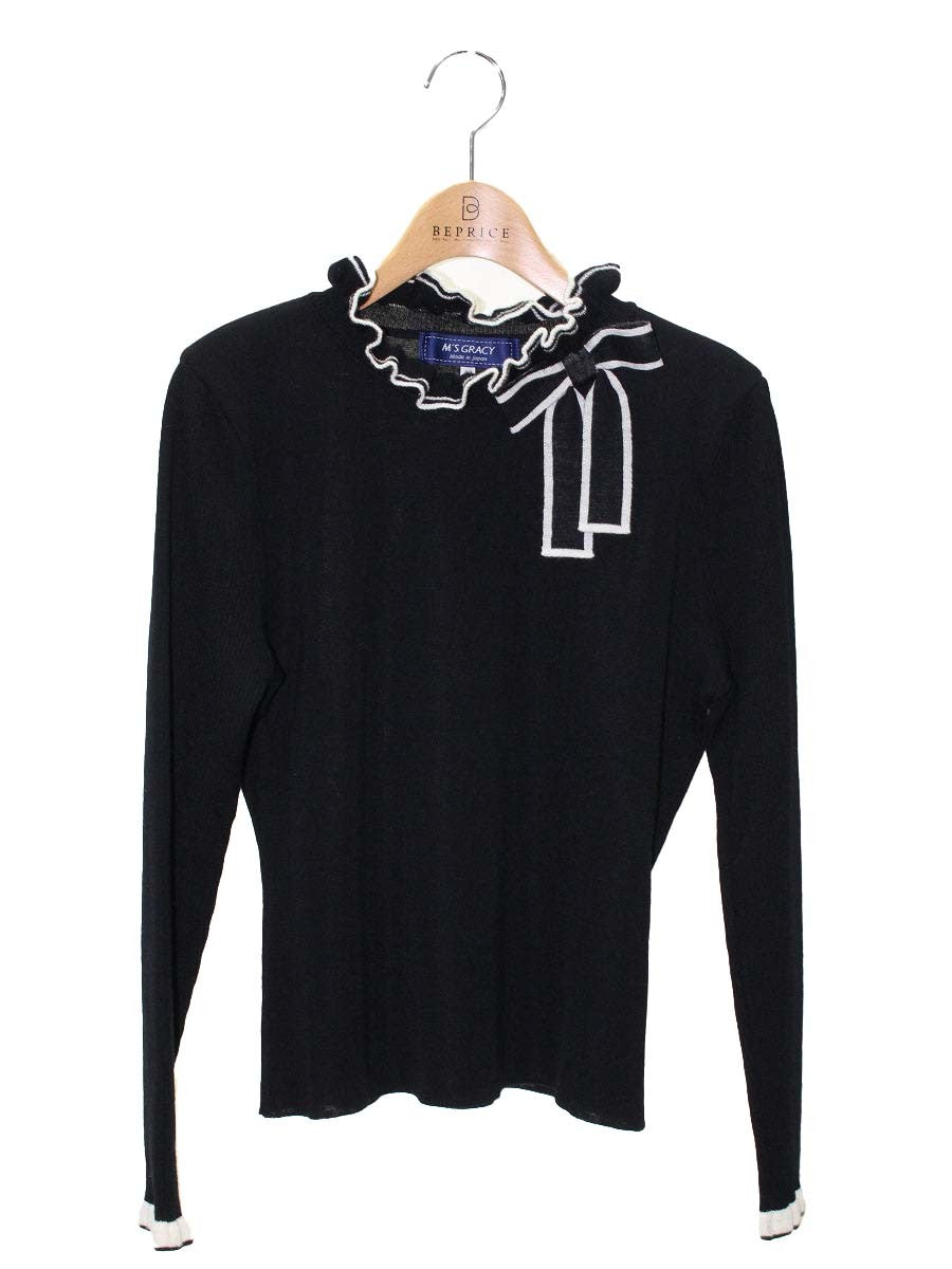 エムズグレイシー 配色フリルニット 218526 40 ブラック ITI4QMNJHCMW