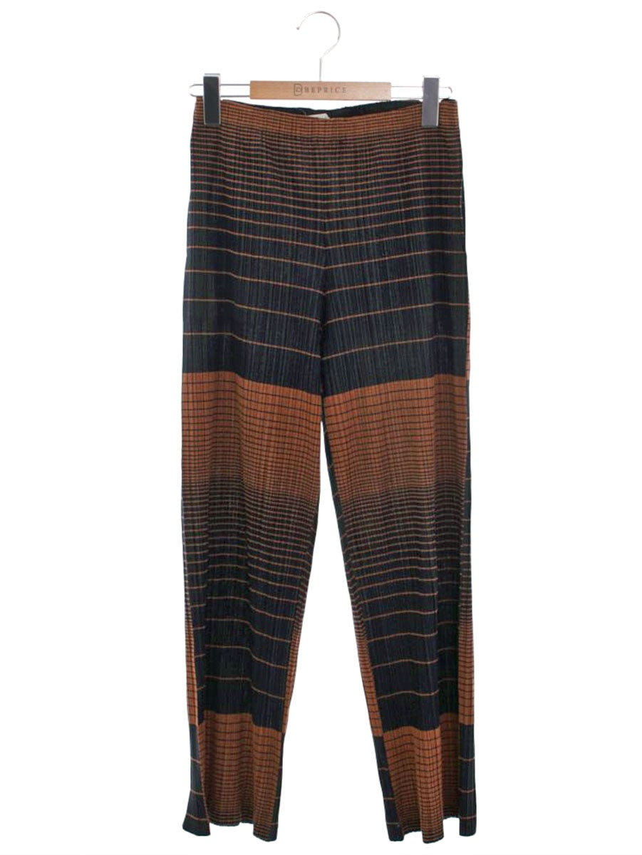 プリーツプリーズイッセイミヤケ PP03-JF852 パンツ 1 オレンジ ネイビー プリーツ ストライプ ITL11OWZ1I6Q