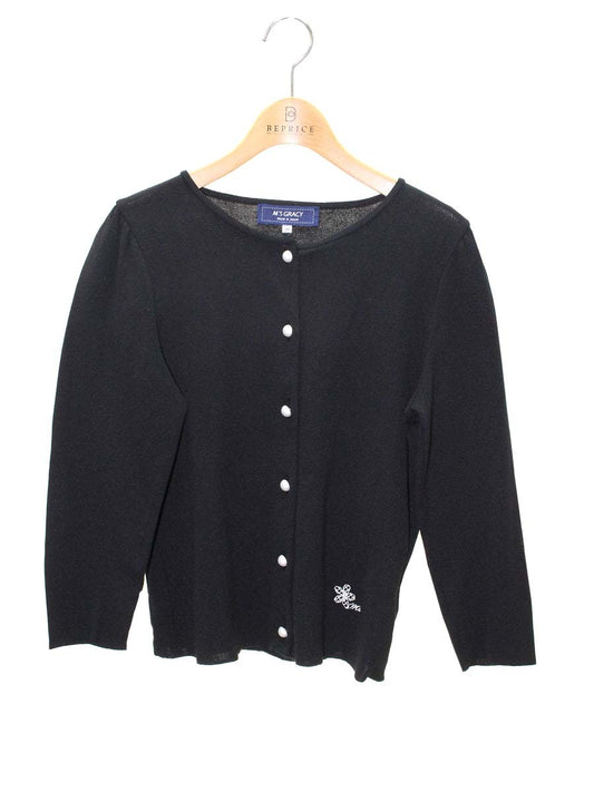 エムズグレイシー 418318 カーディガン 38 ブラック パール 花 IT3LYQ7NNFBQ