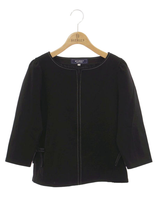 エムズグレイシー 115108 Tシャツ カットソー 38 ブラック ステッチ リボン IT8GL9IBWZPK