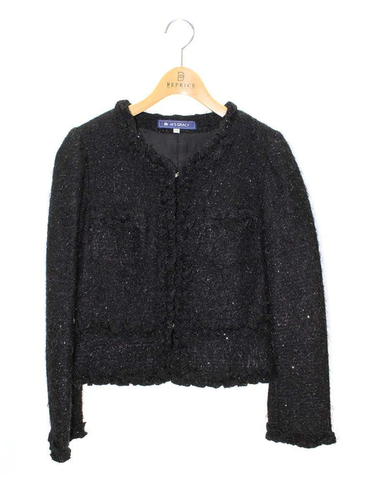 エムズグレイシー 124709 ジャケット 38 ブラック ラメ ツイード ジャケット IT8859QD8Z02
