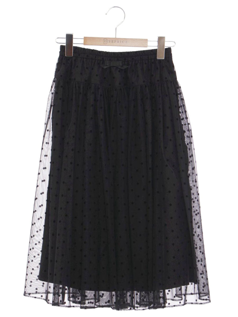 エムズグレイシー 017124 スカート 40 ブラック チュール ドット リボン レイヤード ITLD5R0PLSVS