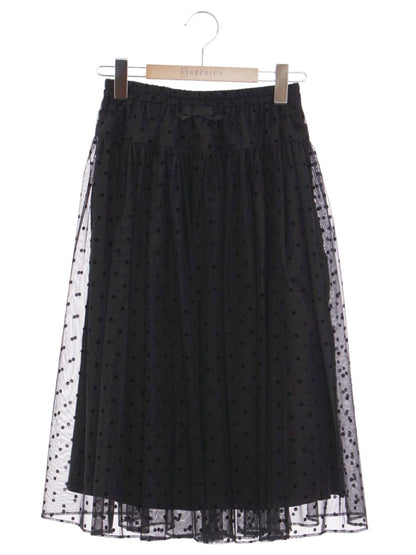 エムズグレイシー 017124 スカート 40 ブラック チュール ドット リボン レイヤード ITLD5R0PLSVS