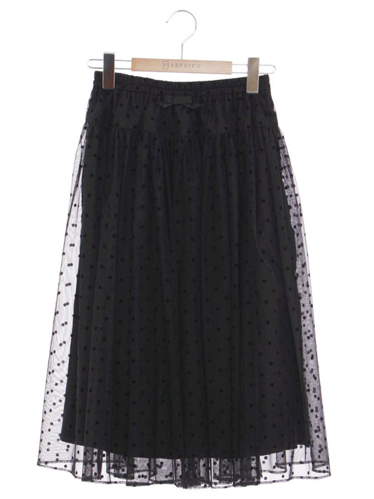 エムズグレイシー 017124 スカート 40 ブラック チュール ドット リボン レイヤード ITLD5R0PLSVS