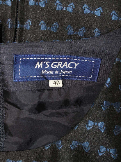 エムズグレイシー 011107 ワンピース 40 ブラック リボンモチーフ ジャガード IT4P2O27ODYA